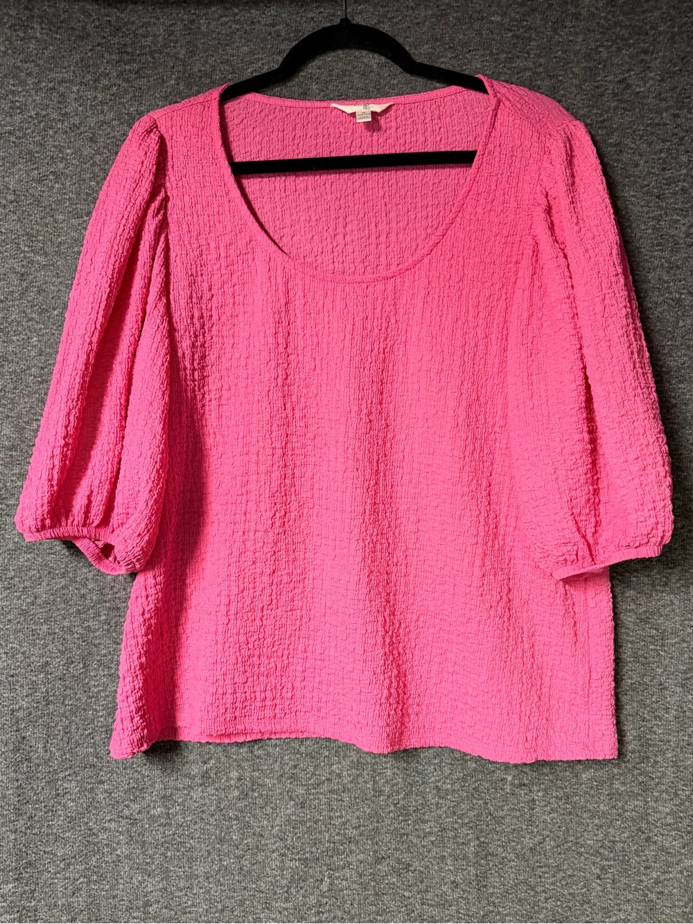 Terra & Sky Hot Pink Textured Blouse Size 1X Puff Sleeve Top